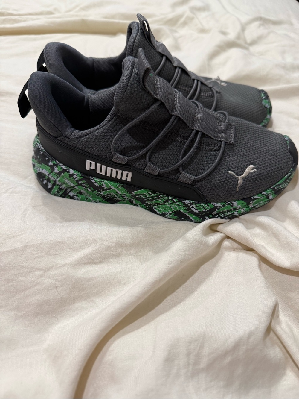 Puma Wired AC Boys Gray & Green Athletic Sneakers Shoes Size 2C Youth